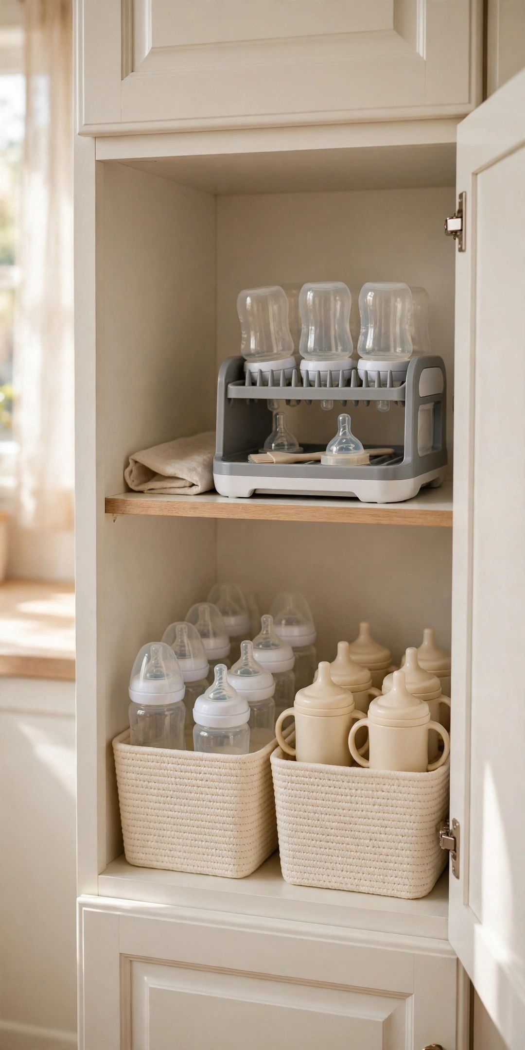 10 Baby Bottle & Toddler Dish Storage Ideas for One Small Cabinet