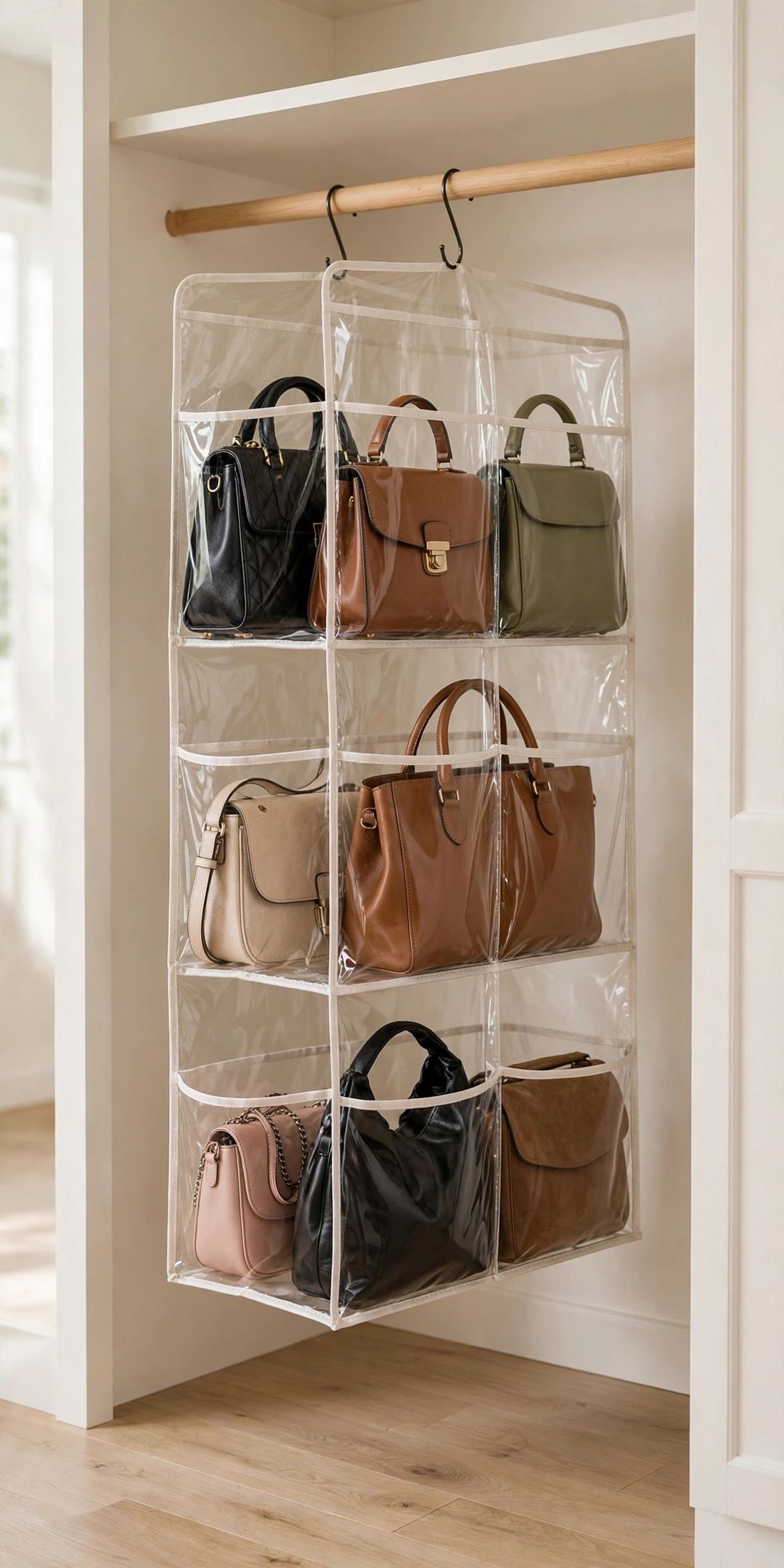 7 Best Hanging Purse Organizers (Clear Pockets, Door & Closet Rod)