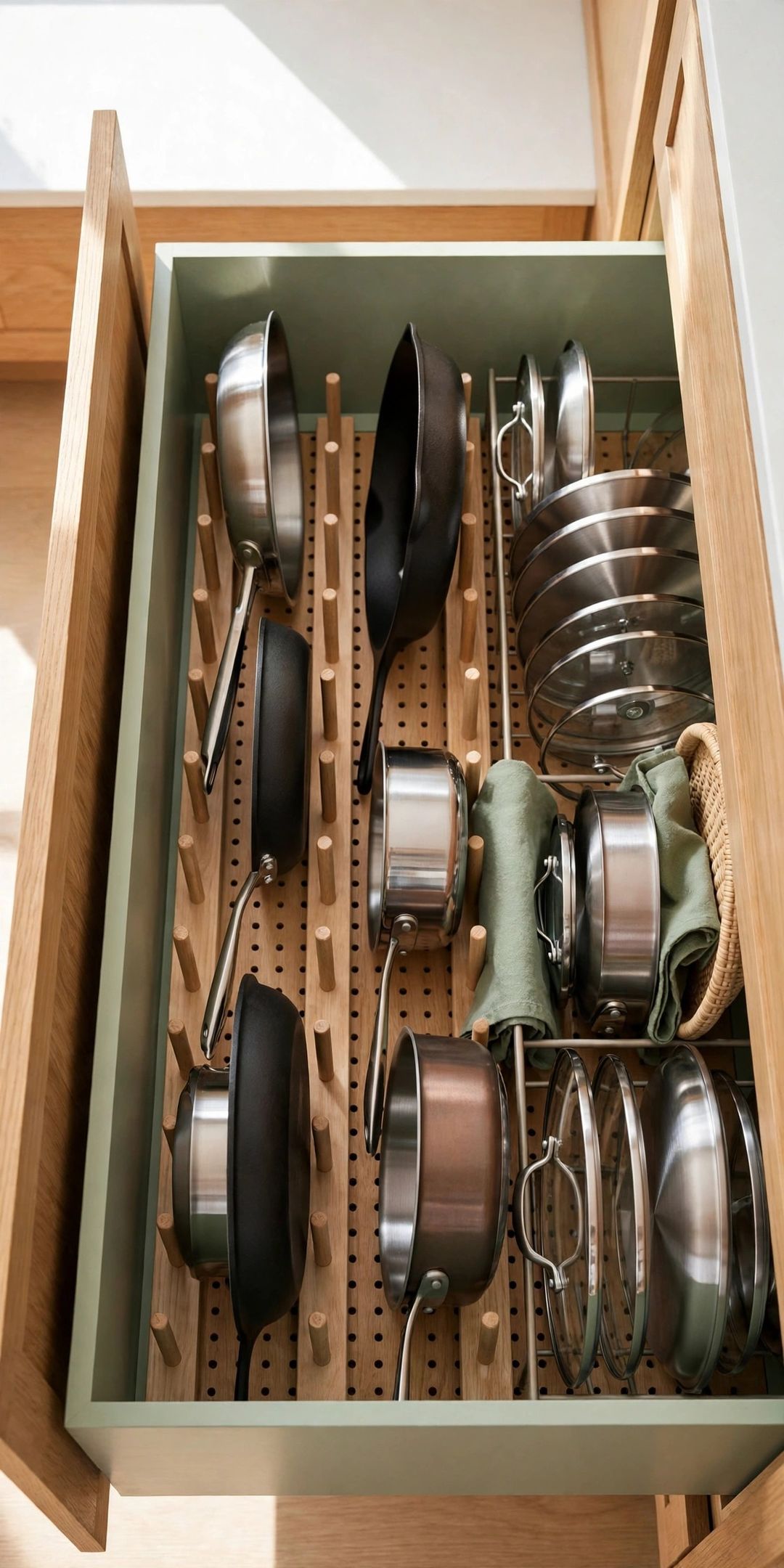 11 Deep-Drawer Pot Storage Ideas With Pegs, Dividers & Lids That Fit