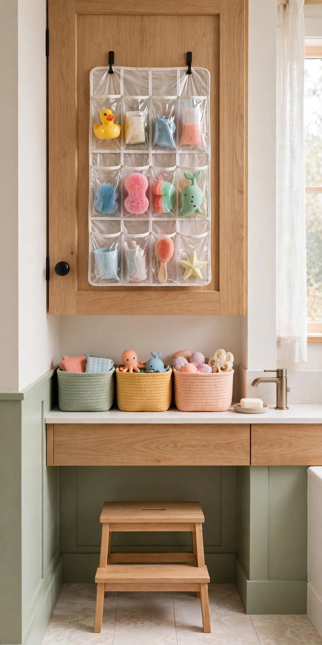 Kids Sharing One Bathroom: 11 Storage Systems Sorted by Height and Color