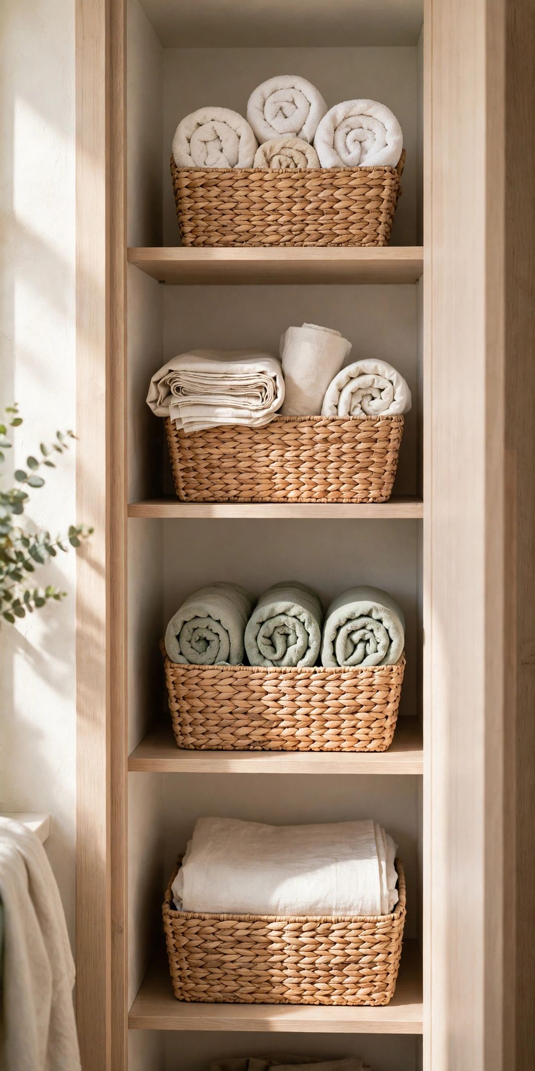 How to Organize a Linen Closet in a Hallway the Width of a Door