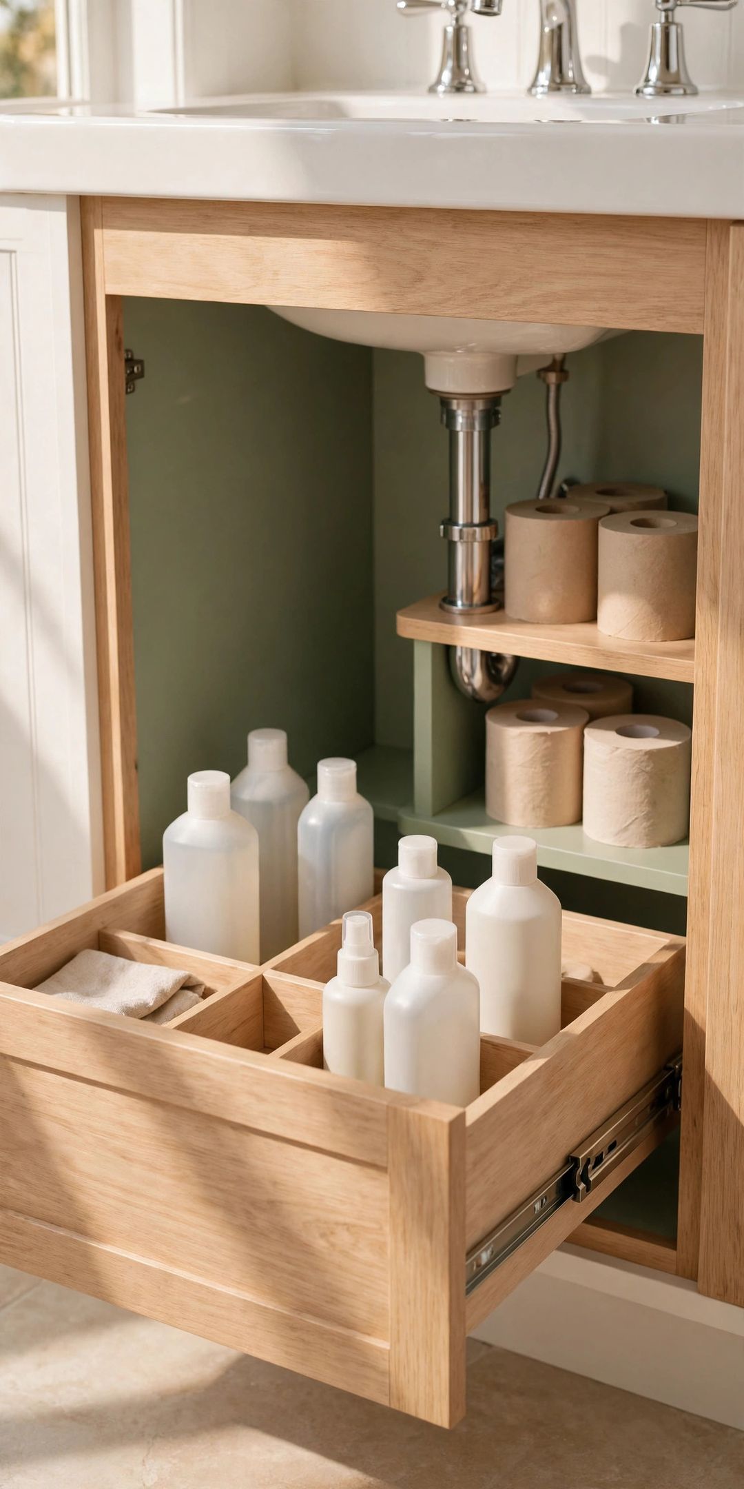 Under-the-Sink Bathroom Organization: 13 Fixes for the Pipe Problem